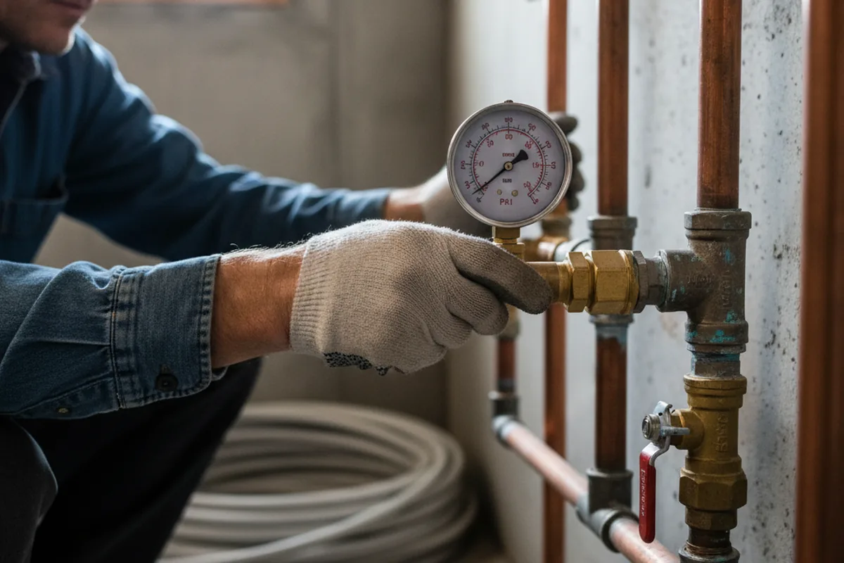 Pressure testing a repaired line during Water Line Repair in Meeker
